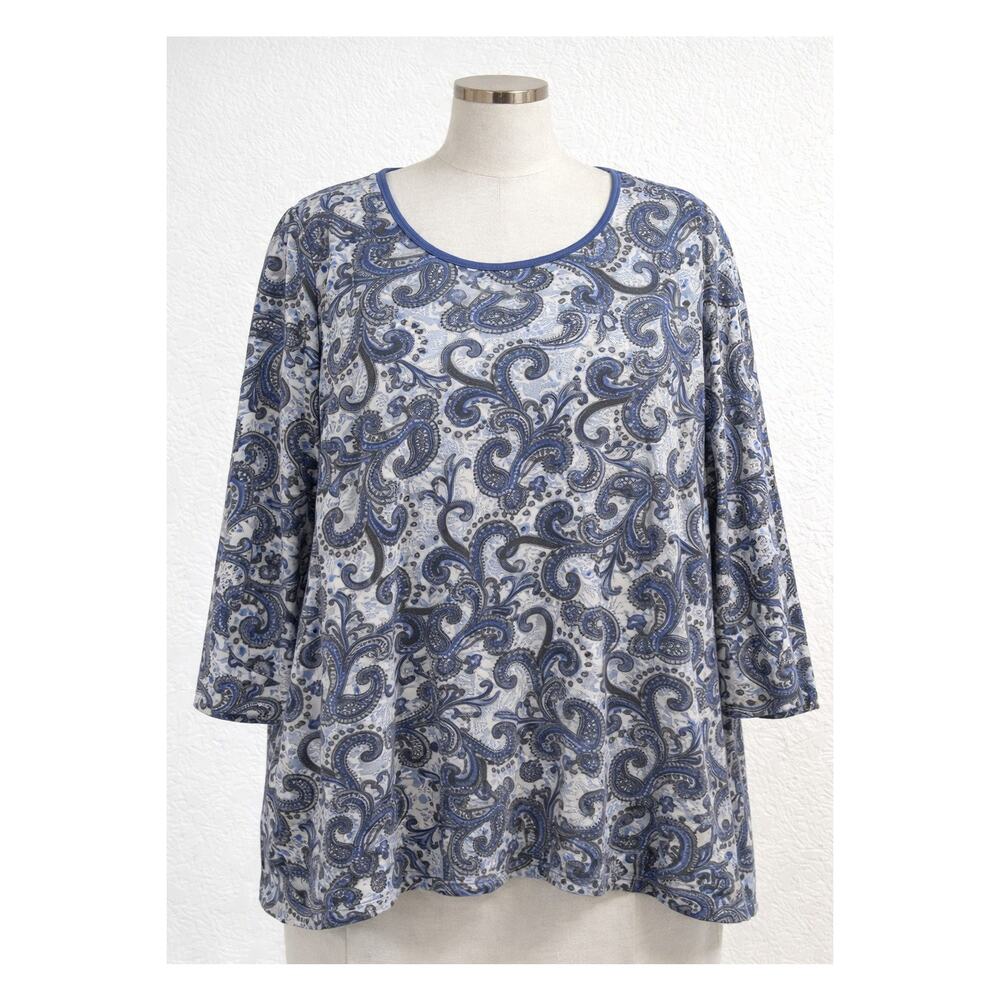 Rebecca Malone Paisley Swing Top Blue Gray 3X EUC - Picture 1 of 7